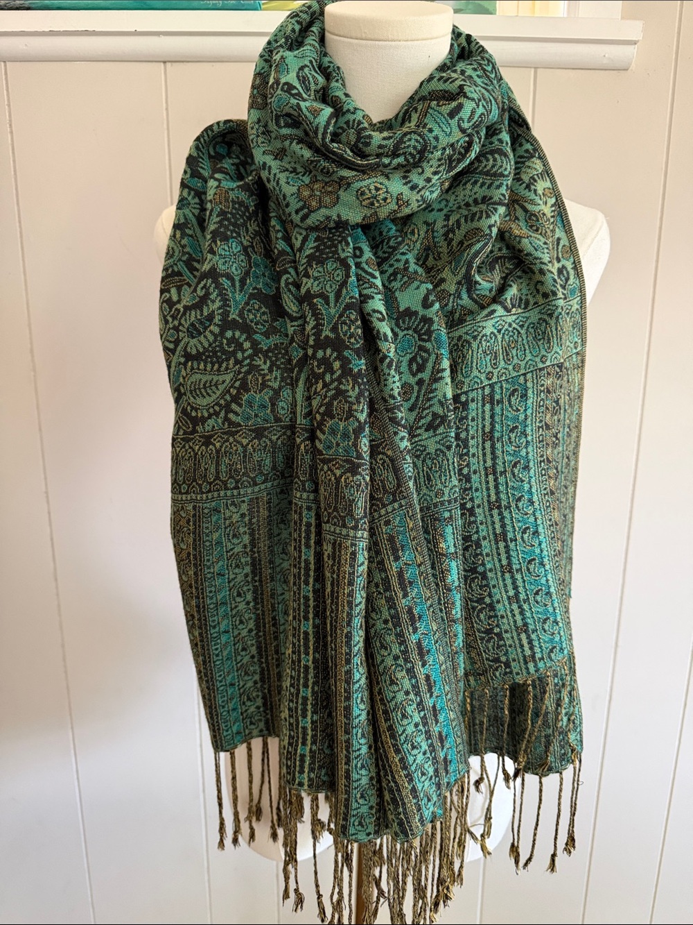 Cashmere Floral Paisley Kashmiri Shawl Pashmina Scarf Quiet Luxury Old Money - Picture 4 of 10